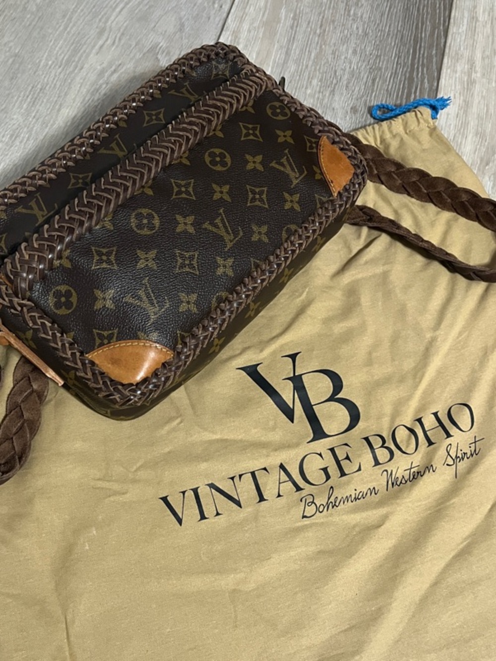 Vintage Boho Monogram LV Braided Leather Crossbody Bag